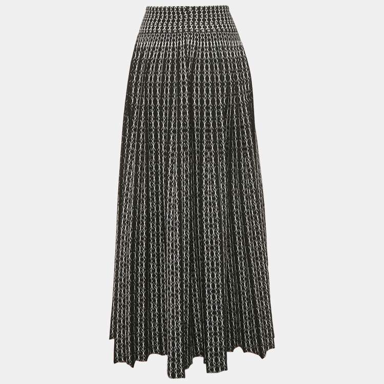 Pre Owned Alaia Black/White Jacquard Wool Blend Knit Maxi Skirt M