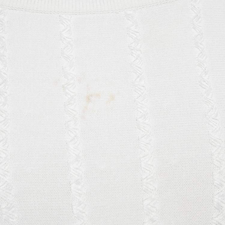 Pre Owned Alaia White Textured Knit Fray Detail Top M