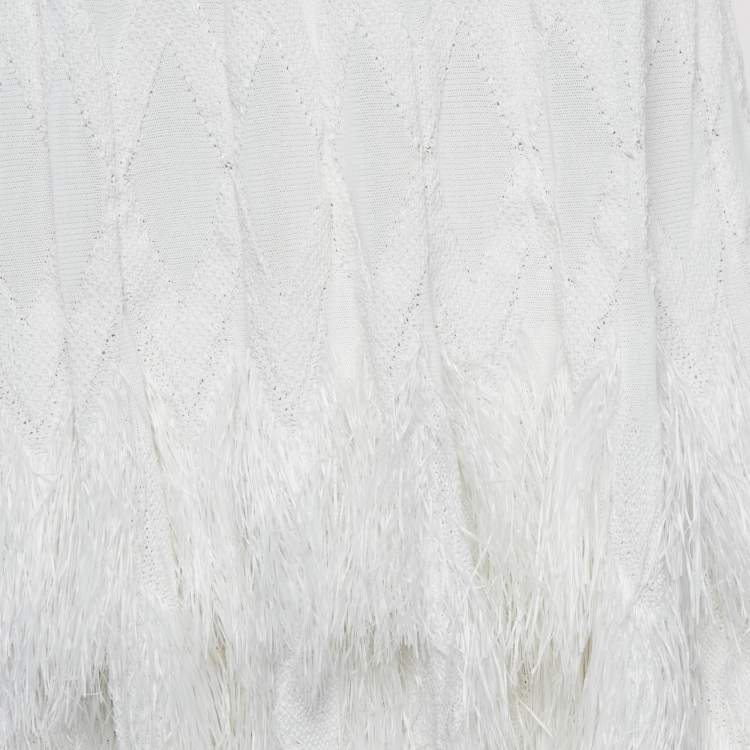 Pre Owned Alaia White Textured Knit Fray Detail Top M