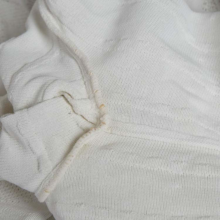 Pre Owned Alaia White Textured Knit Fray Detail Top M