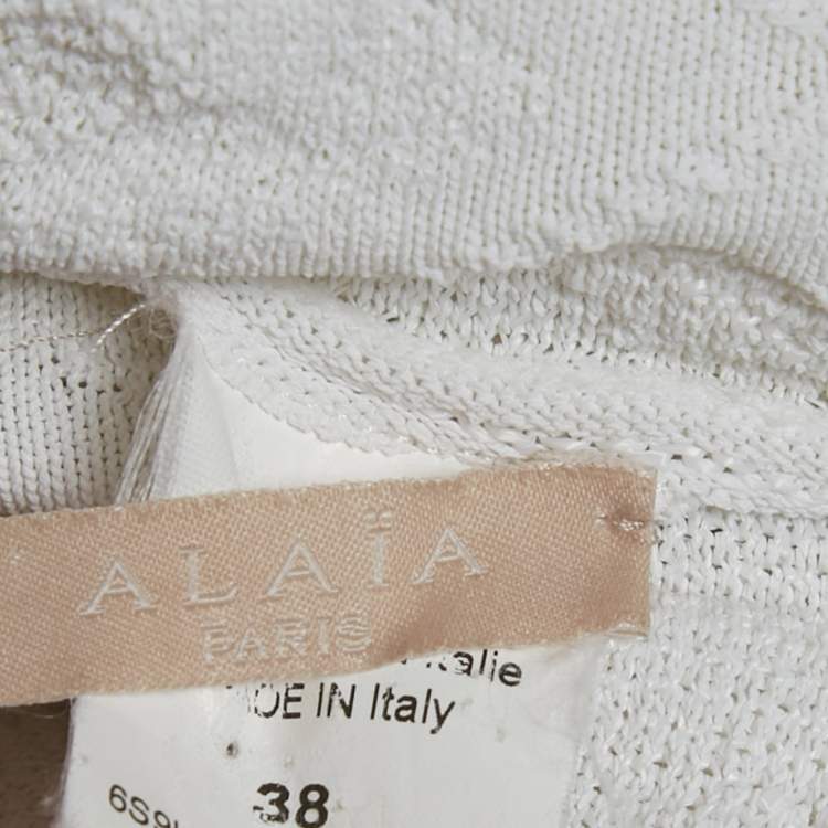 Pre Owned Alaia White Textured Knit Fray Detail Top M
