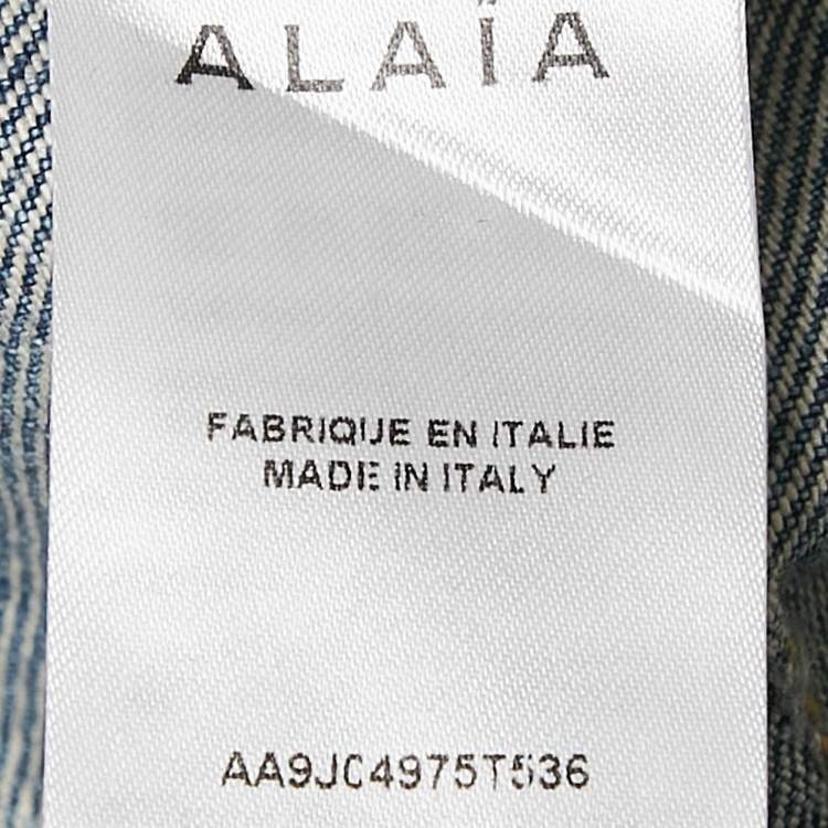 Pre Owned Alaia Blue Washed Denim Zip-Up Midi Skirt M