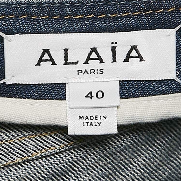 Pre Owned Alaia Blue Washed Denim Zip-Up Midi Skirt M