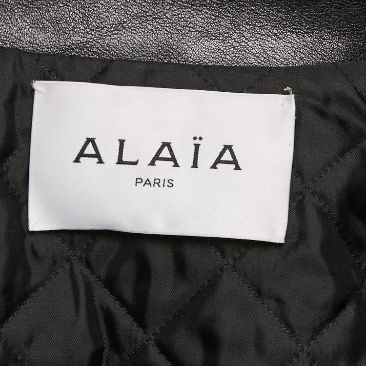 Pre Owned Alaia Black Leather Cropped Zip-Up Biker Jacket S