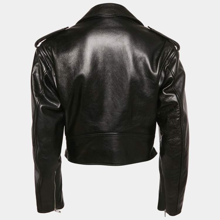 Pre Owned Alaia Black Leather Cropped Zip-Up Biker Jacket S