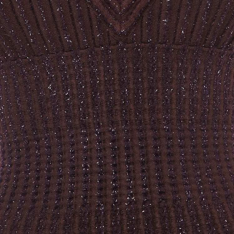 Pre Owned Alaia Brown Lurex-Wool Blend Patterned Knit Sleeveless Short Dress M