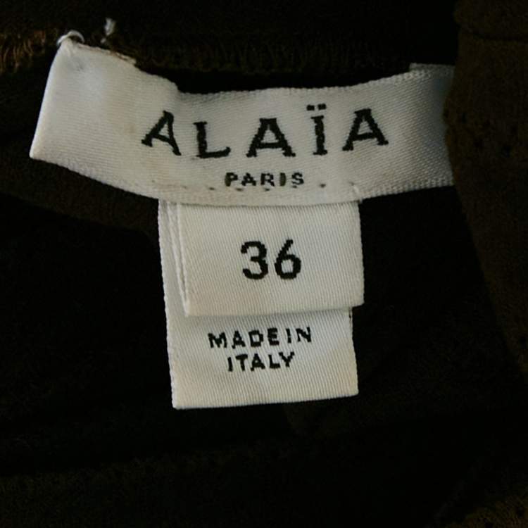 Pre Owned Alaia Brown Stripe Pattern Jersey High-Neck Bodysuit S