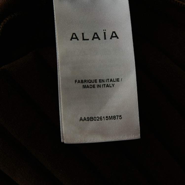 Pre Owned Alaia Brown Stripe Pattern Jersey High-Neck Bodysuit S