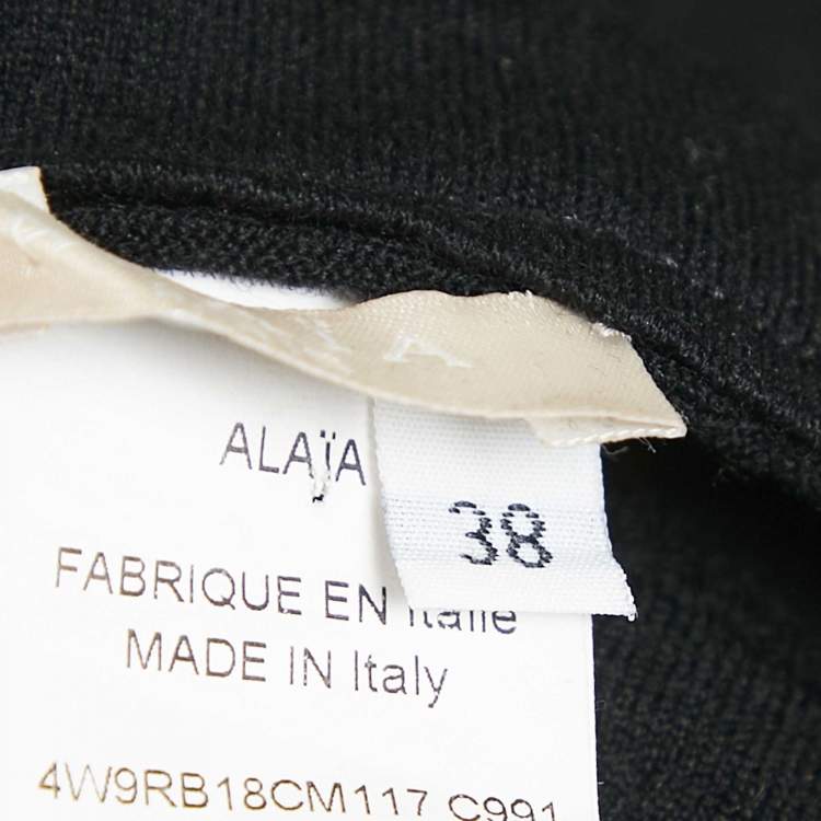 Pre Owned Alaia Black Stripe Detail Wool Blend Knit Fit and Flare Mini Dress M