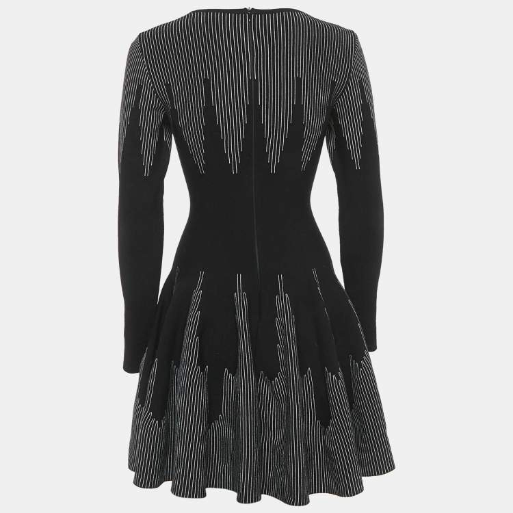 Pre Owned Alaia Black Stripe Detail Wool Blend Knit Fit and Flare Mini Dress M