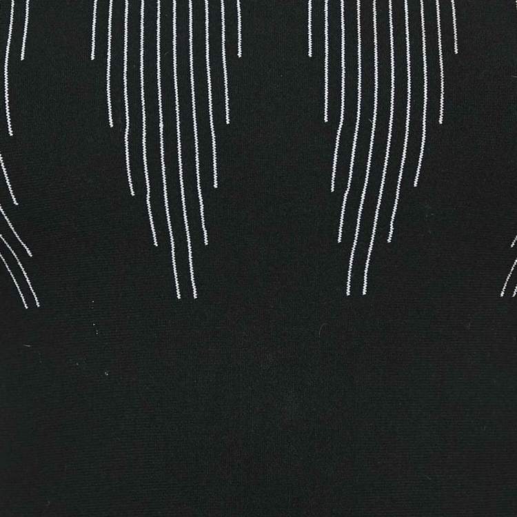 Pre Owned Alaia Black Stripe Detail Wool Blend Knit Fit and Flare Mini Dress M