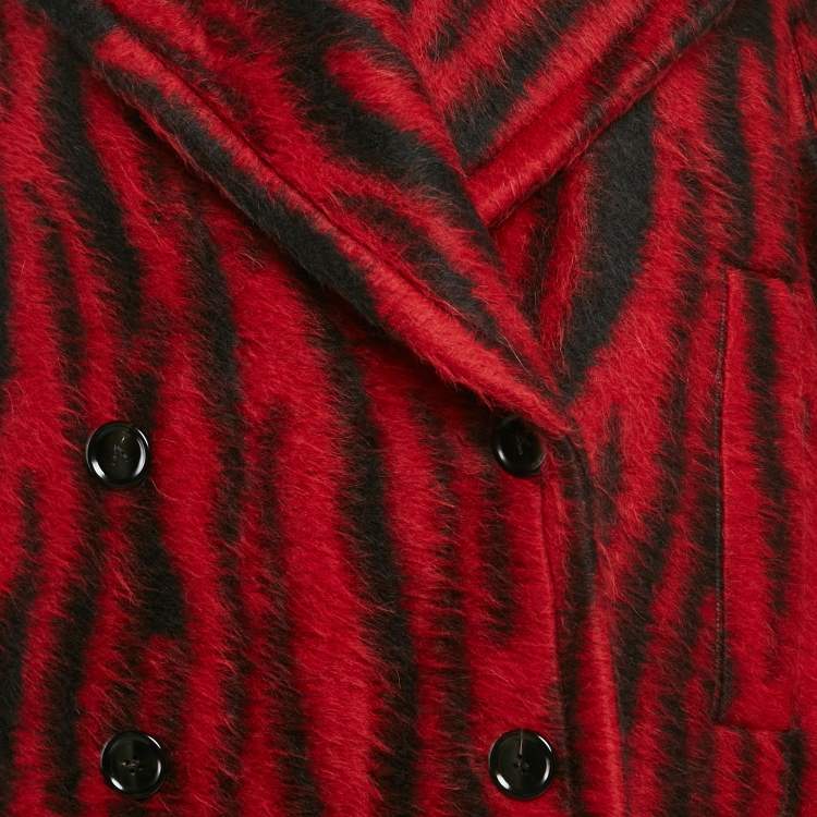 Pre Owned Alaia Red/Black Tiger Jacquard Textured Wool Short Coat M