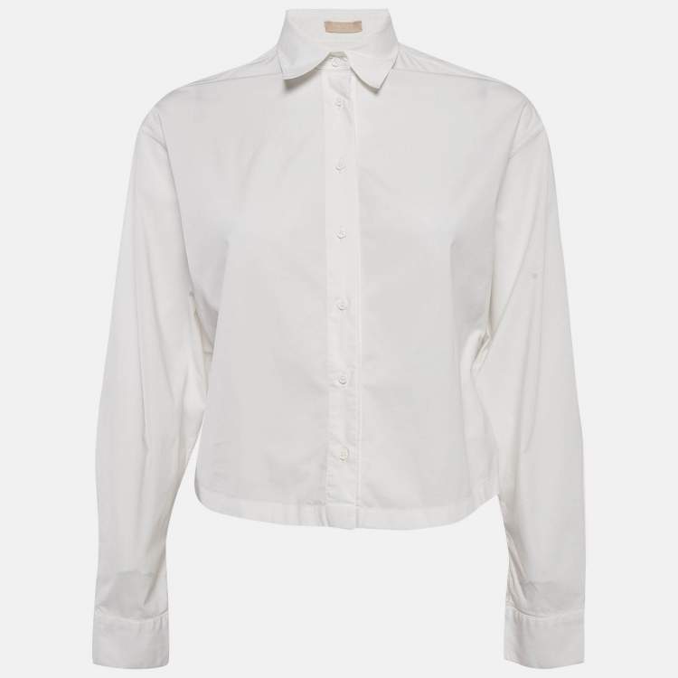 Pre Owned Alaia White Cotton Long Sleeve Crop Shirt M