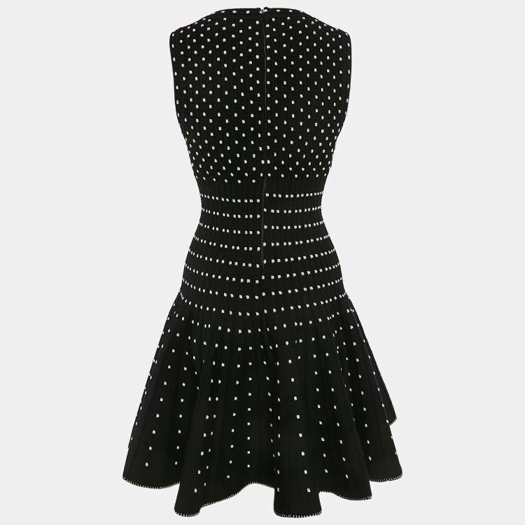 Pre Owned Alaia Black Lurex Dotted Knit Sleeveless Flared Mini Dress M