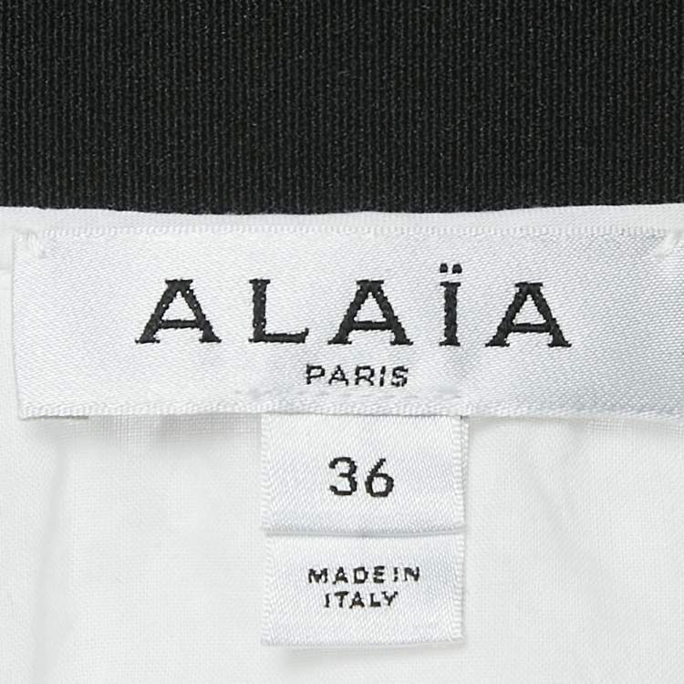 Pre Owned Alaia White Sangallo Cotton and Leather Trim Belted Skirt S