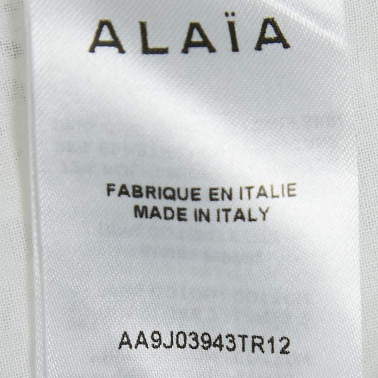 Pre Owned Alaia White Sangallo Cotton and Leather Trim Belted Skirt S