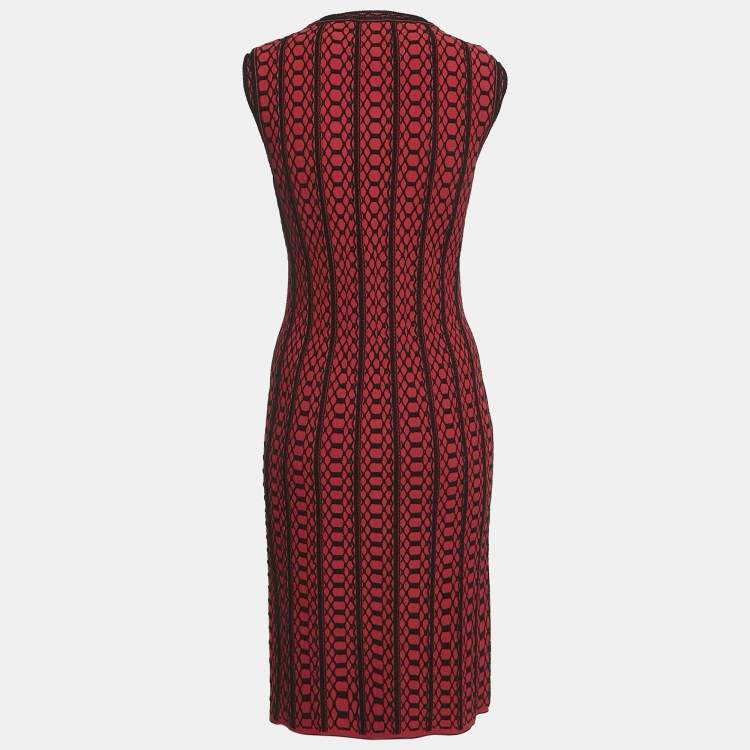 Pre Owned Alaia Red Stripe Textured Knit Sleeveless Short Dress M