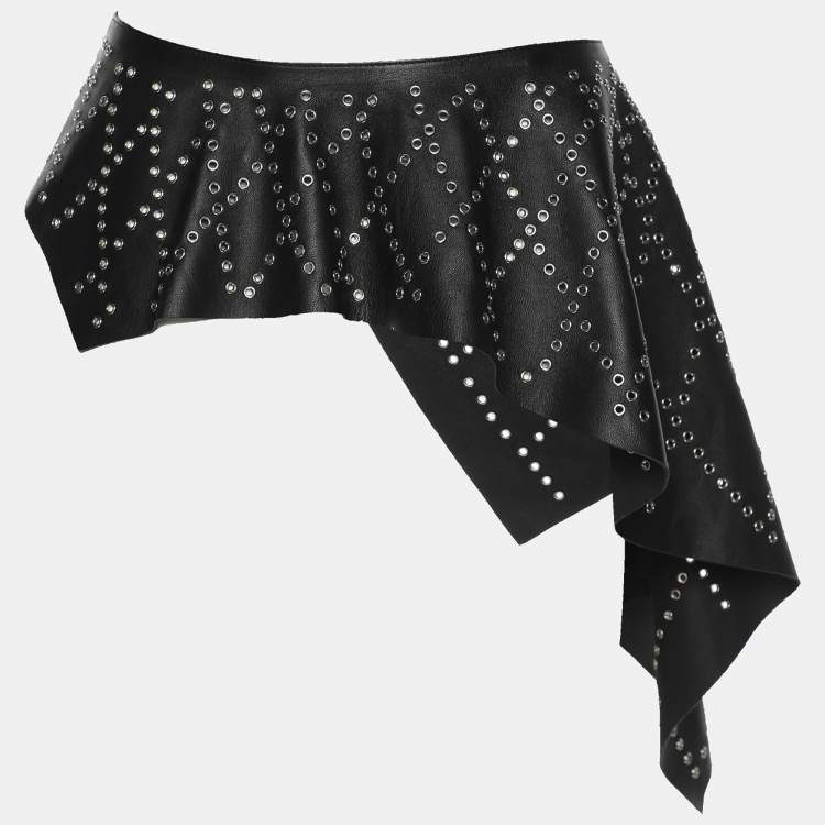 Pre Owned Alaia Black Eyelet Leather Asymmetrical Skirt S