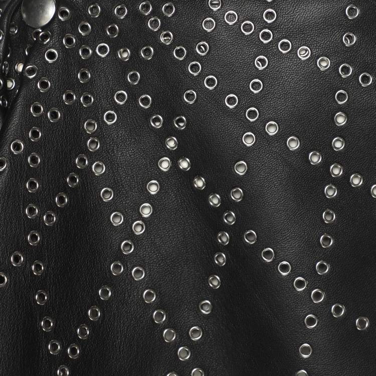 Pre Owned Alaia Black Eyelet Leather Asymmetrical Skirt S