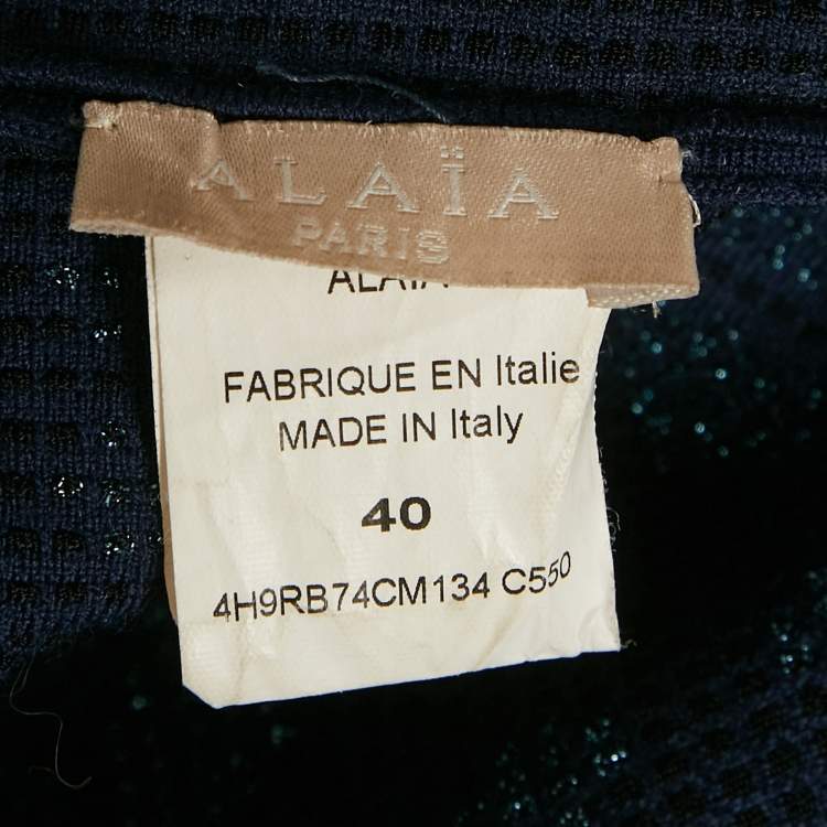 Pre Owned Alaia Navy Blue Lurex Knit Scoop Neck Flared Mini Dress M