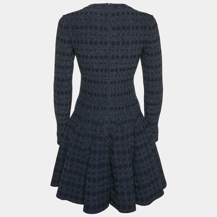 Pre Owned Alaia Navy Blue Lurex Knit Scoop Neck Flared Mini Dress M