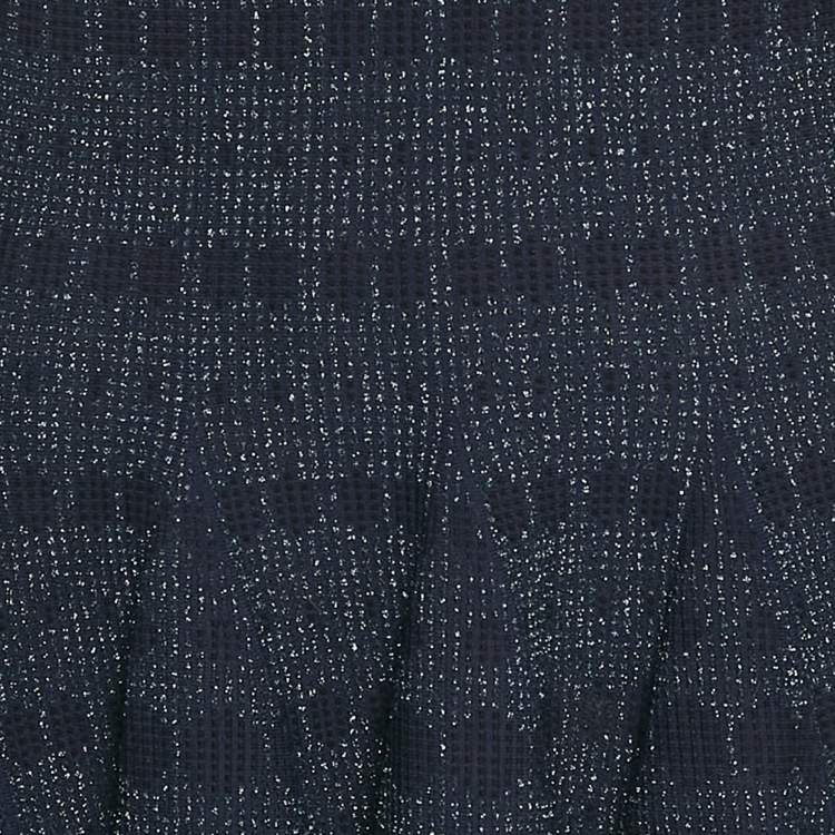 Pre Owned Alaia Navy Blue Lurex Knit Scoop Neck Flared Mini Dress M