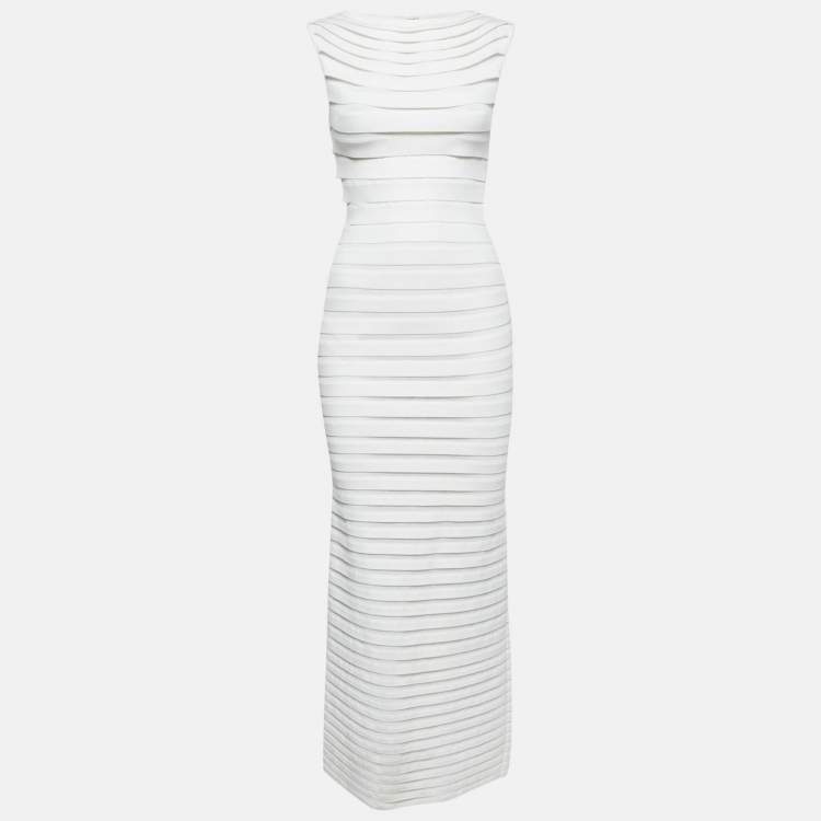 Pre Owned Alaia White Jersey Layered Long Bodycon Dress S