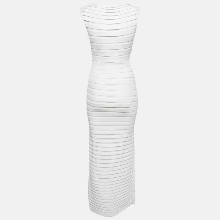 Pre Owned Alaia White Jersey Layered Long Bodycon Dress S