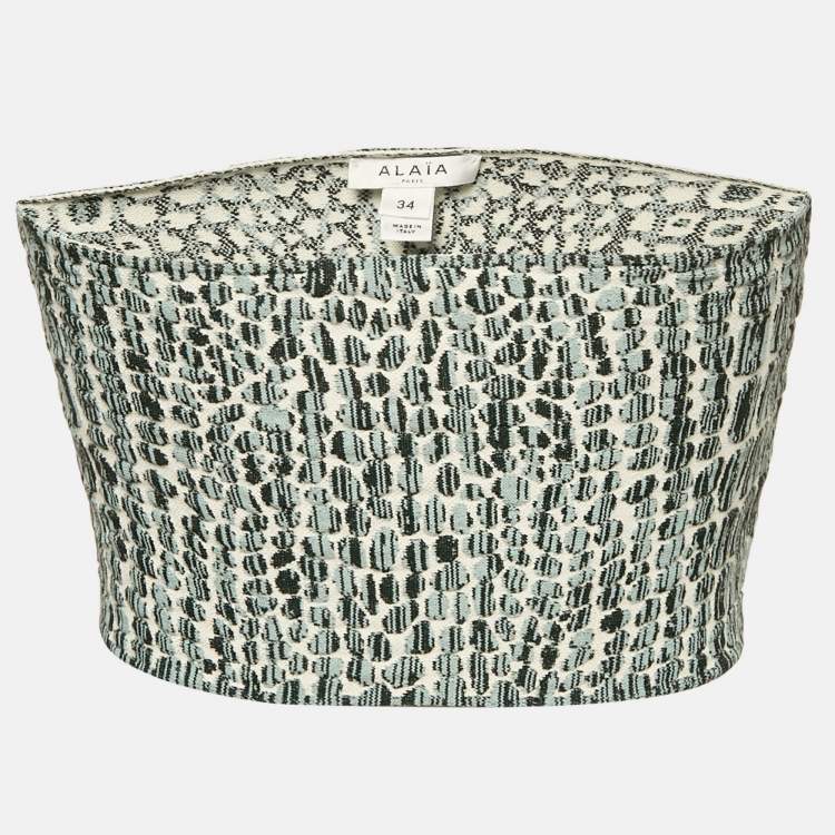 Pre Owned Alaia Grey Croc-Pattern Stretch Knit Bandeau Top S