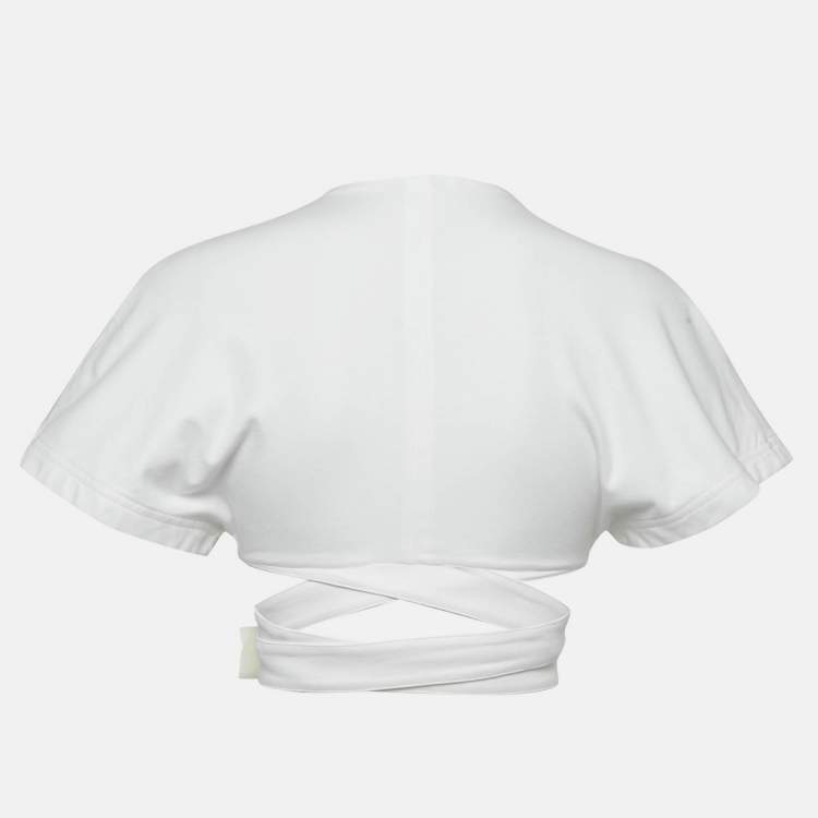 مملوكة مسبقًا Alaia White Cotton Jersey Crossover Wrap Crop Top XS
