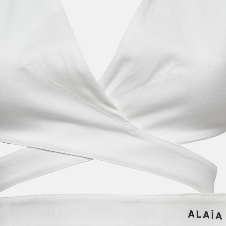 مملوكة مسبقًا Alaia White Cotton Jersey Crossover Wrap Crop Top XS