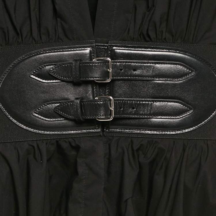 Pre Owned Alaia Black Poplin Leather Buckle Mini Japanese Dress XS