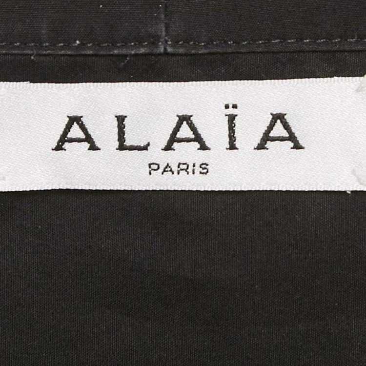 Pre Owned Alaia Black Poplin Leather Buckle Mini Japanese Dress XS