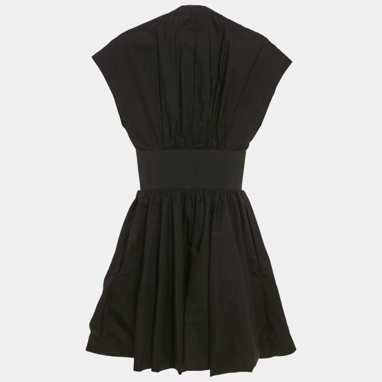 Pre Owned Alaia Black Poplin Leather Buckle Mini Japanese Dress XS