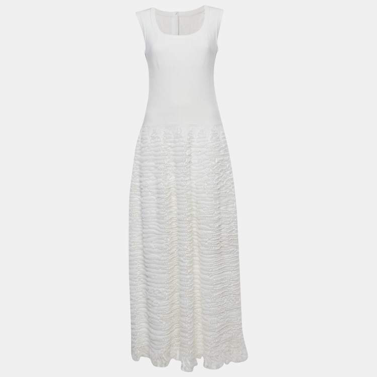 Pre Owned Alaia White Ruffled Stretch Knit Sleeveless Gown XL