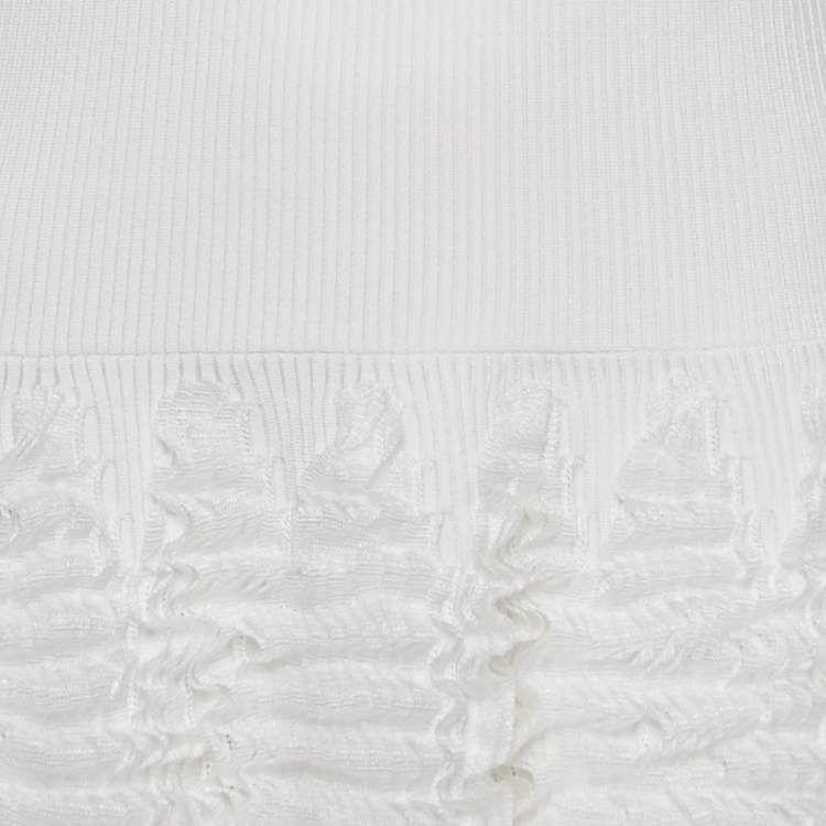 Pre Owned Alaia White Ruffled Stretch Knit Sleeveless Gown XL