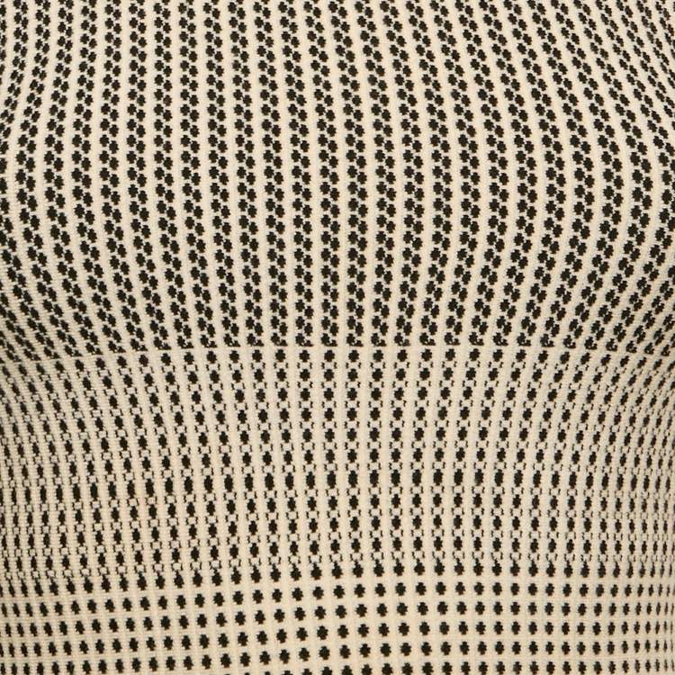 Pre Owned Alaia Black/Off-White Jacquard Knit Wool Pleated Mini Dress M