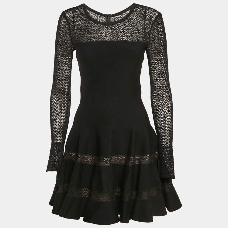 Pre Owned Alaia Black Wool Blend Knit Fit and Flare Mini Dress M