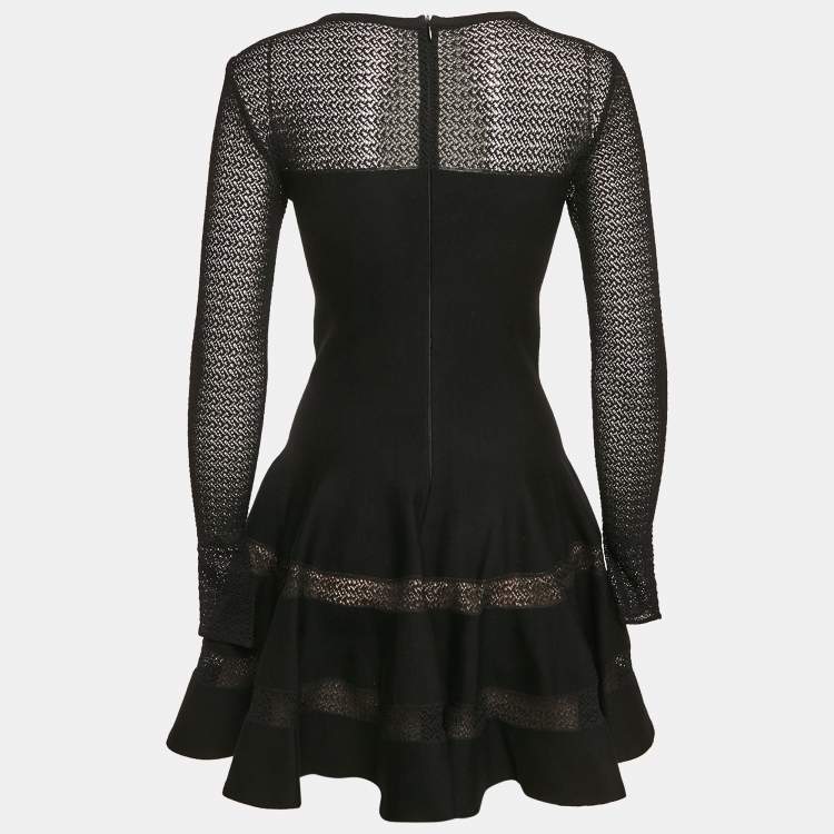 Pre Owned Alaia Black Wool Blend Knit Fit and Flare Mini Dress M