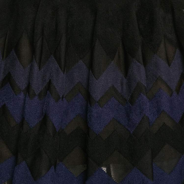 Pre Owned Alaia Black/Navy Blue Chevron Pattern Silk Blend Knit Mini Skirt M