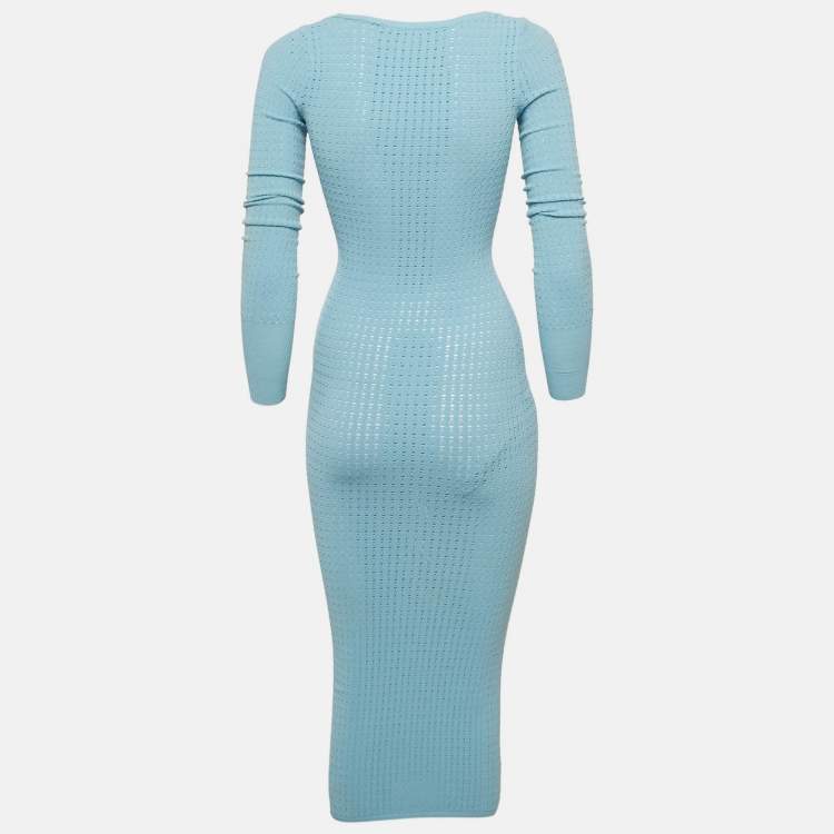 Pre Owned Alaia Blue Stretch Knit Bodycon Midi Dress S