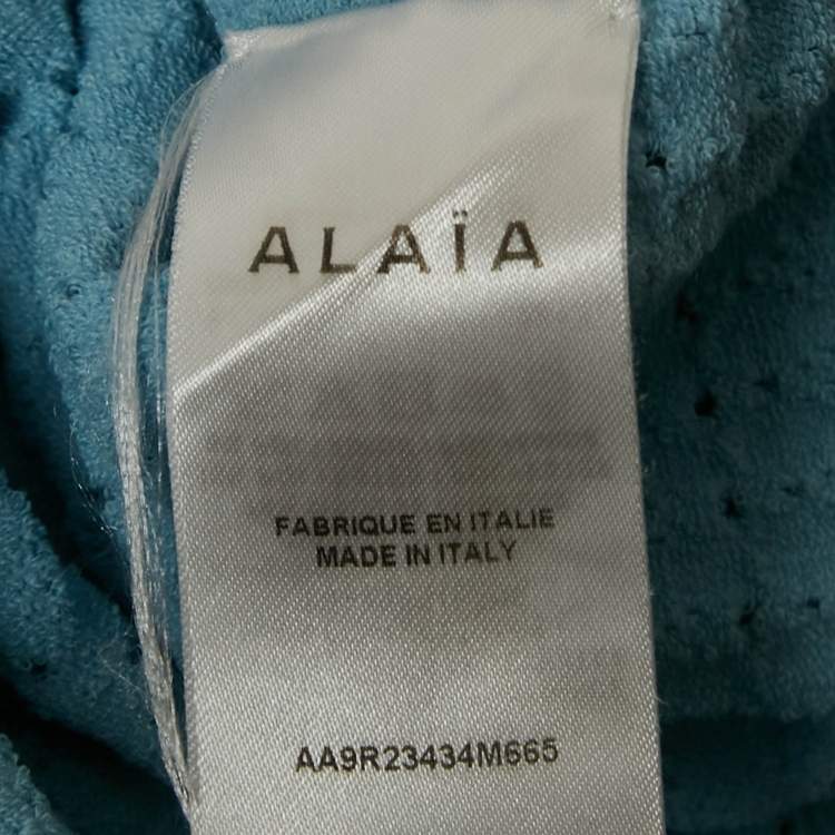 Pre Owned Alaia Blue Stretch Knit Bodycon Midi Dress S