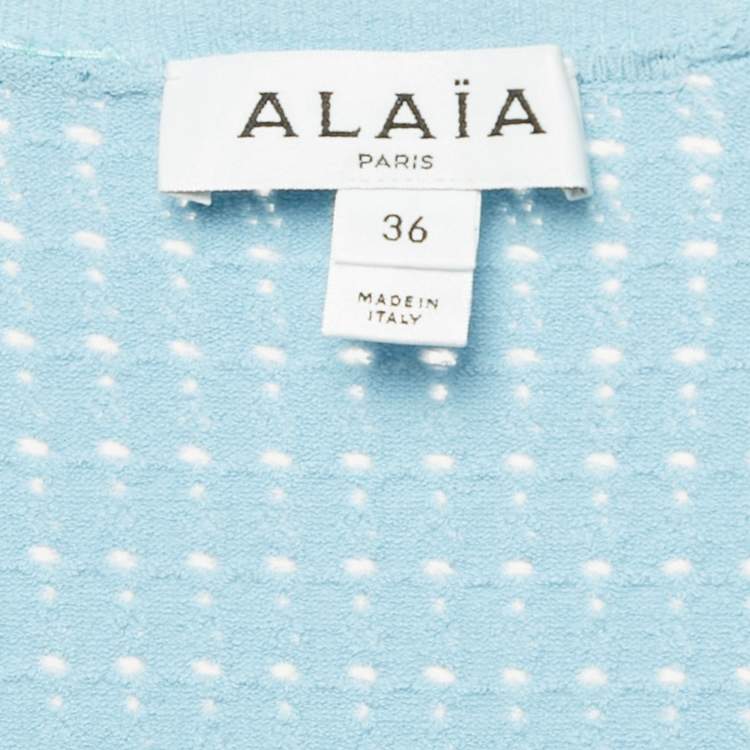 Pre Owned Alaia Blue Stretch Knit Bodycon Midi Dress S
