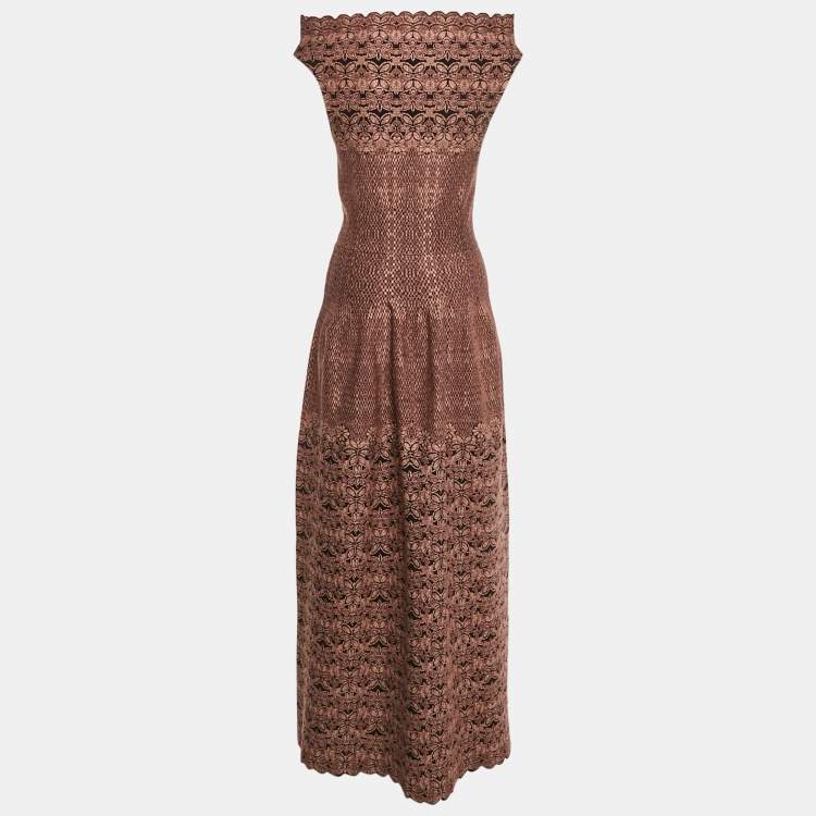 Pre Owned Alaia Black/Pink Floral Jacquard Knit Gown M