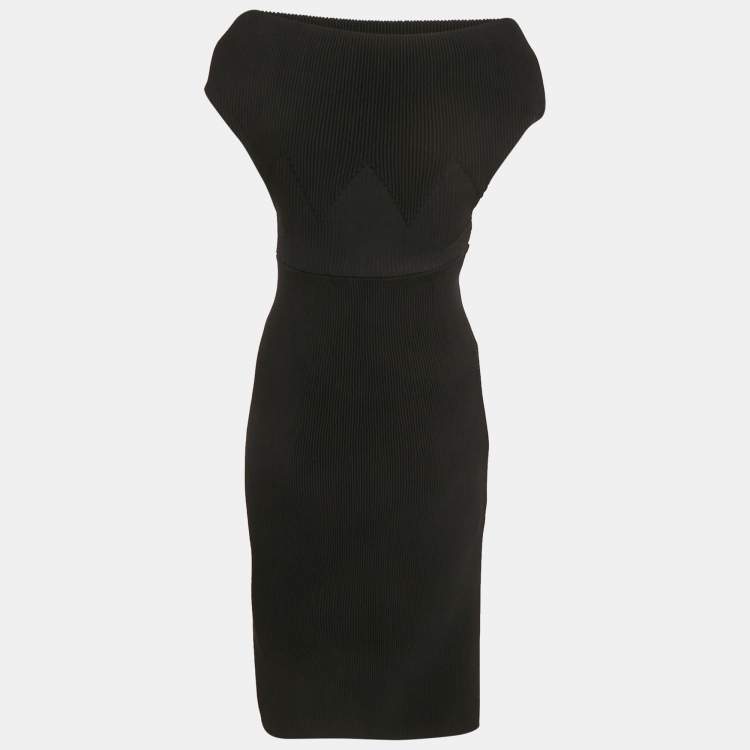 Pre Owned Alaia Black Rib Knit Off-Shoulder Mini Dress M