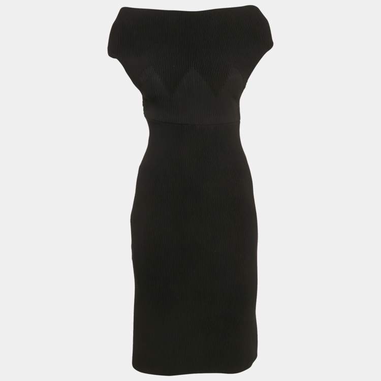 Pre Owned Alaia Black Rib Knit Off-Shoulder Mini Dress M
