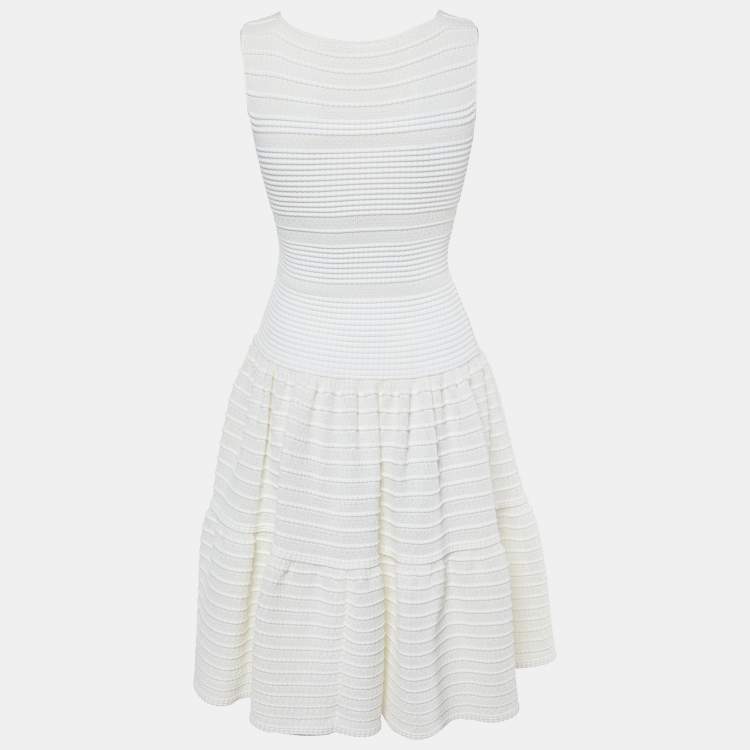 Pre Owned Alaia Ivory Ribbed Knit Fit & Flare Dress M
