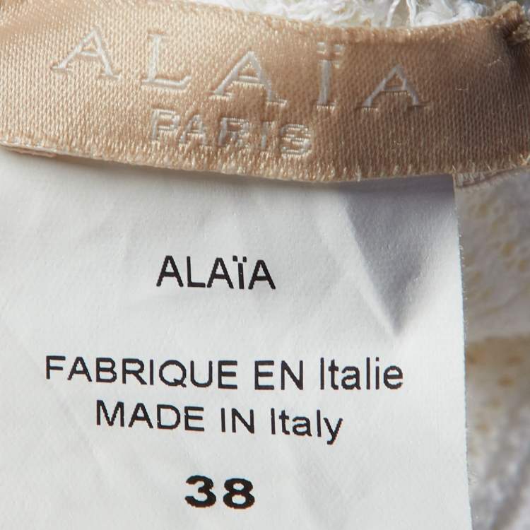 Pre Owned Alaia Ivory Ribbed Knit Fit & Flare Dress M