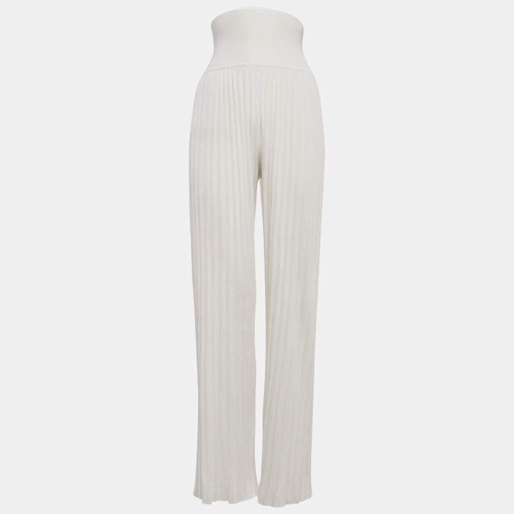 Pre Owned Alaia White Stretch Rib Knit Palazzo Pants XS