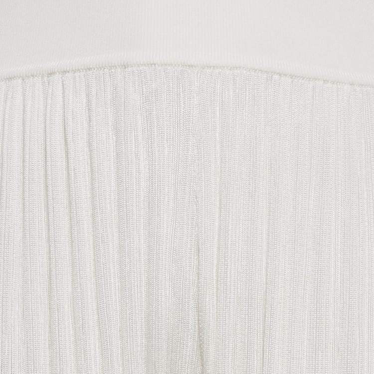 Pre Owned Alaia White Stretch Rib Knit Palazzo Pants XS